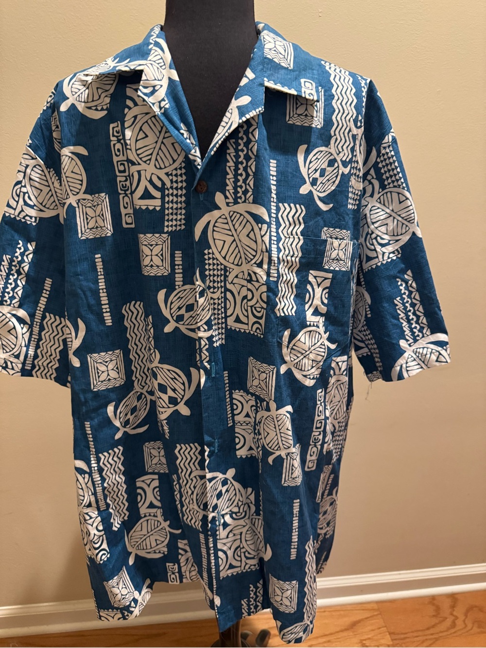 Pacific Legend Apparel Men's Teal Hawaiian Print Camp Shirt
